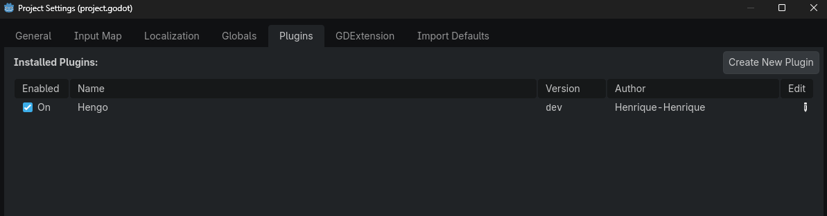 Godot Plugins settings with Hengo enabled
